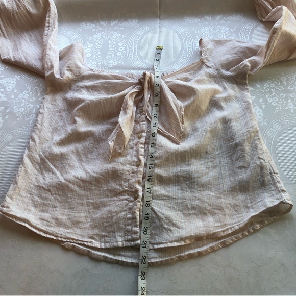 Free People Women’s Size S Elastic Off The Shoulders Shirt Peach/White Stripes - Picture 9 of 16